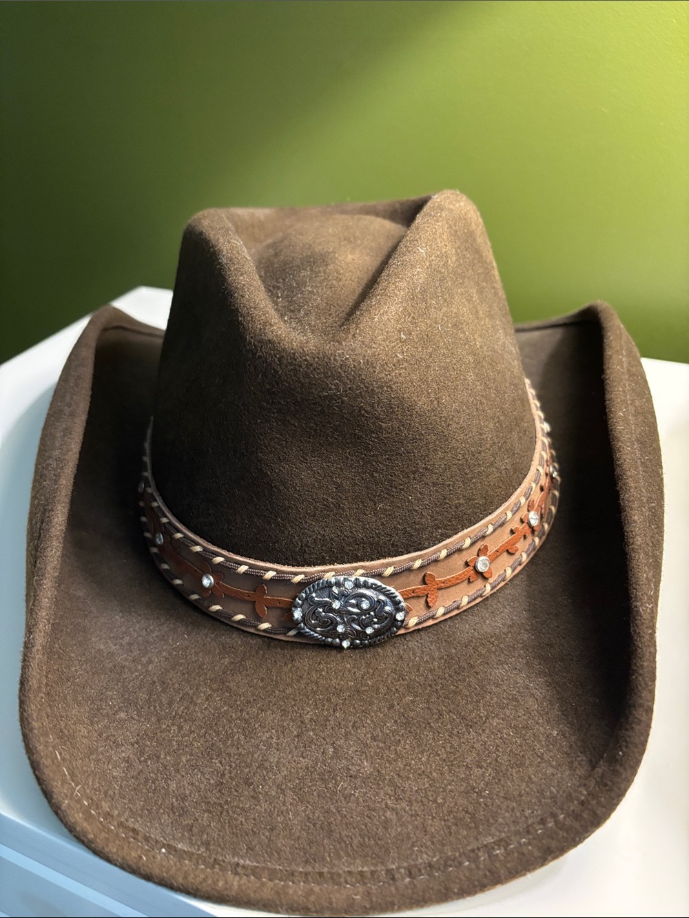 Wild Bill’s Brown Felt Cowboy Hat with Decorative Leather Band- Large